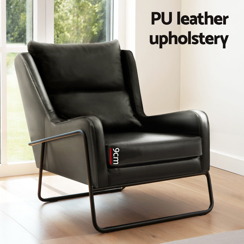 Wingback Armchair Accent Chair PU - Leather Black