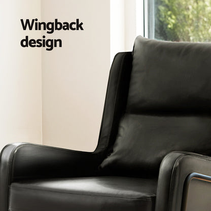 Wingback Armchair Accent Chair PU - Leather Black