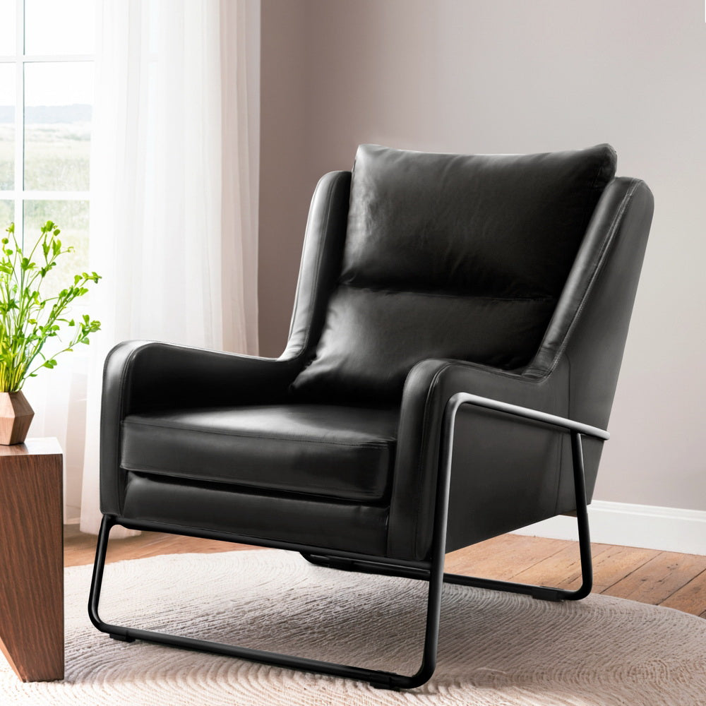 Wingback Armchair Accent Chair PU - Leather Black
