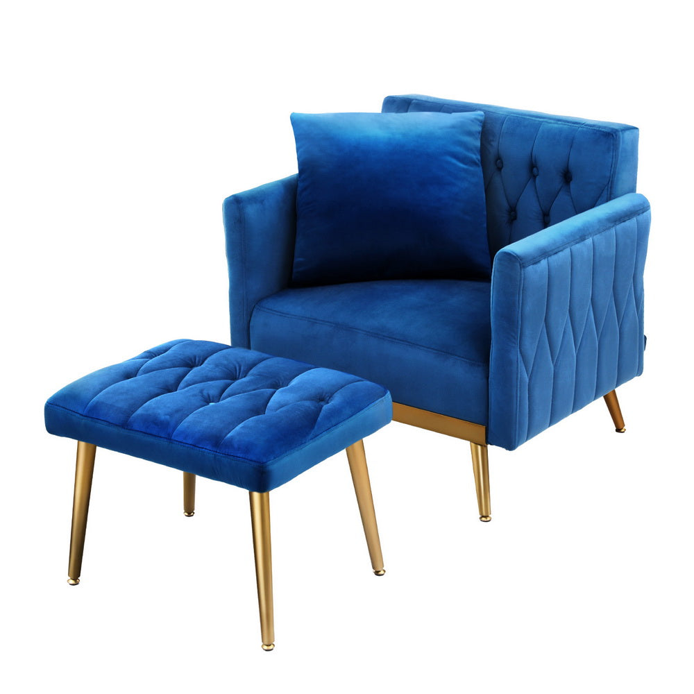 Armchair Ottoman Accent Chair Pillow Velvet - Blue