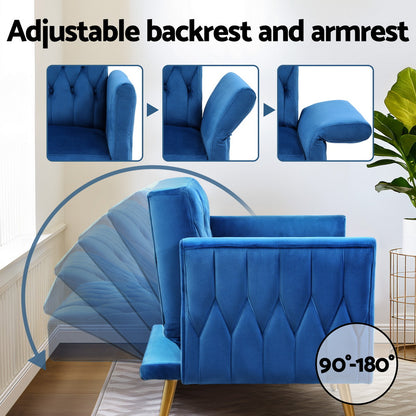 Armchair Ottoman Accent Chair Pillow Velvet - Blue