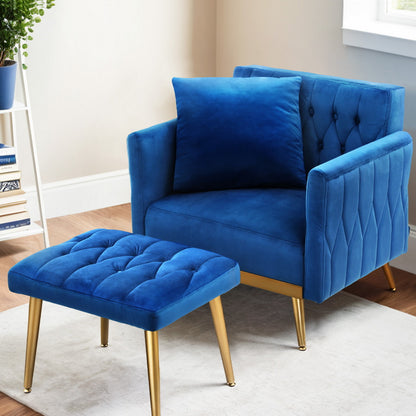 Armchair Ottoman Accent Chair Pillow Velvet - Blue