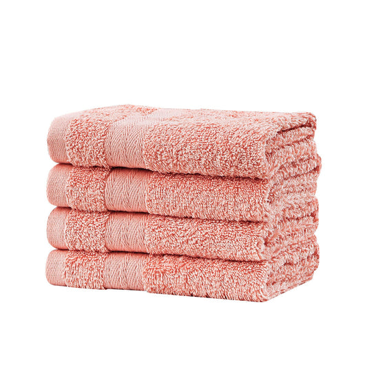 Premium Cotton Washcloths 4-Pack Quick-Dry Face Towels Set - Coral