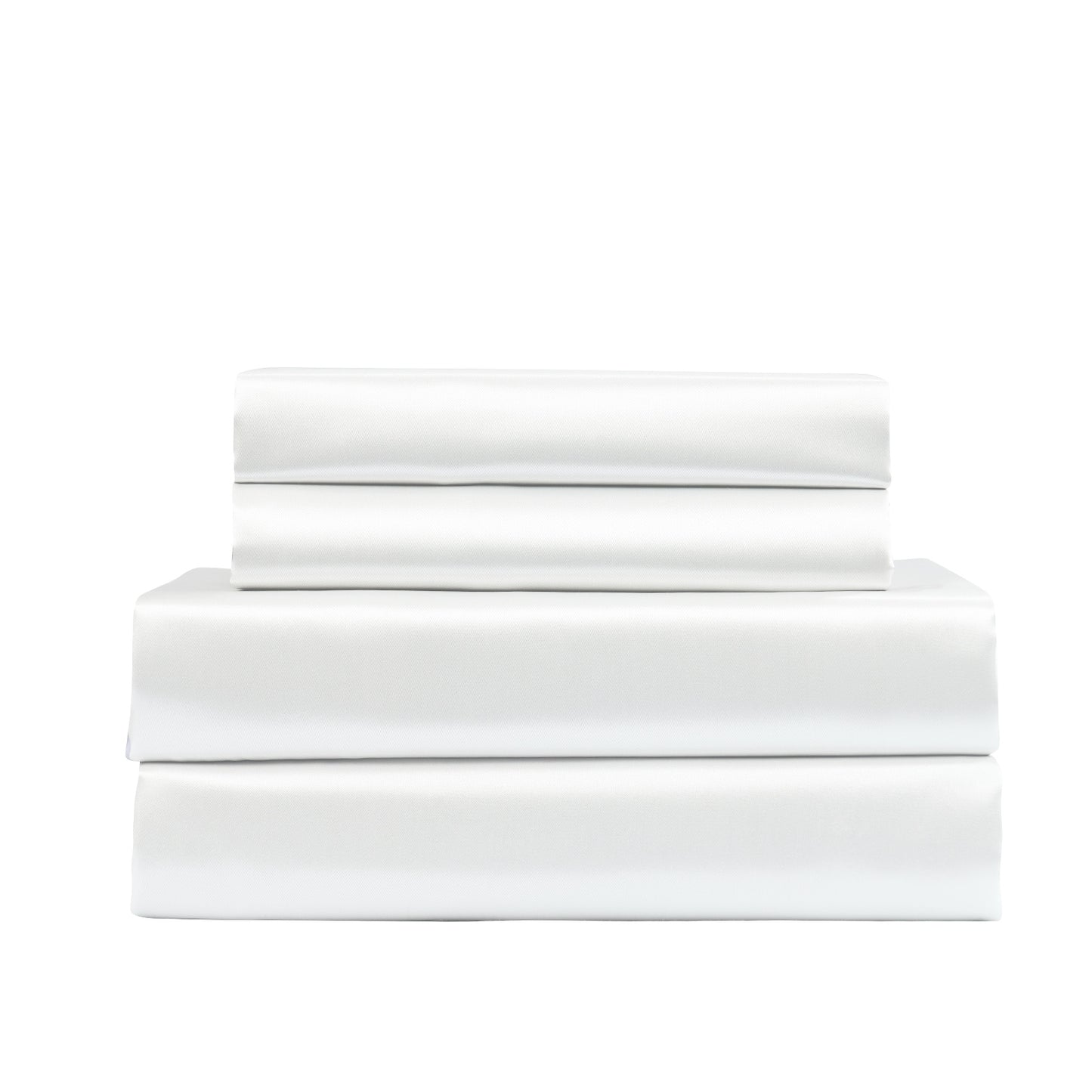 Satin Sheet Set 4 Piece Fitted Flat Sheet Pillowcases  - White