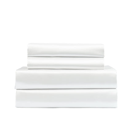 Satin Sheet Set 4 Piece Fitted Flat Sheet Pillowcases  - White