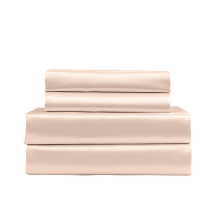 Satin Sheet Set 4 Piece Fitted Flat Sheet Pillowcases  - Champagne Pink