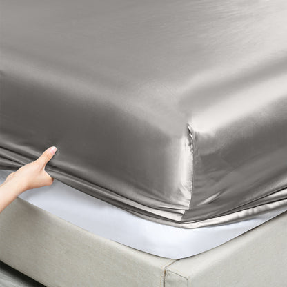 Satin Sheet Set 4 Piece Fitted Flat Sheet Pillowcases - Charcoal