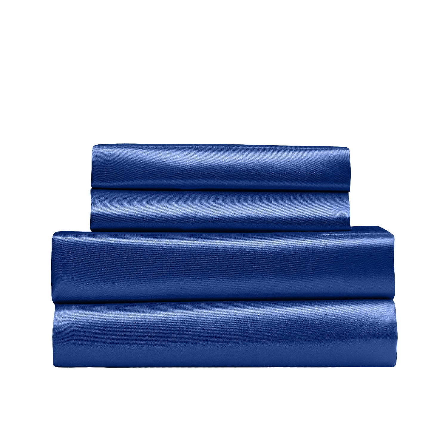 Satin Sheet Set 4 Piece Fitted Flat Sheet Pillowcases - Navy Blue