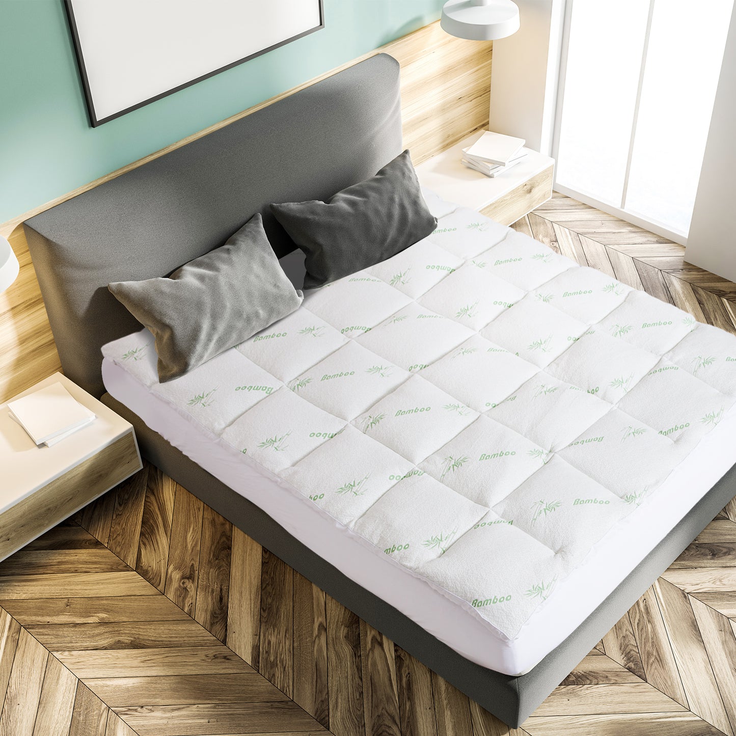 1000GSM Luxury Bamboo Covered Mattress Topper Ball Fibre Gusset - Double