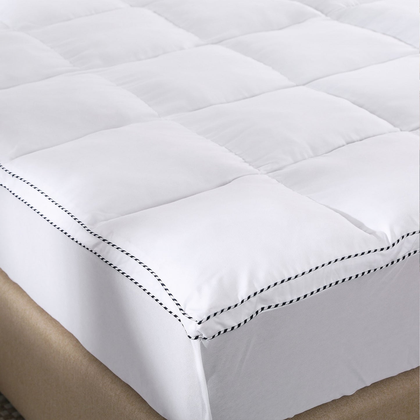 Luxury Bamboo Fabric Gusset Mattress Topper 1000GSM - King - White