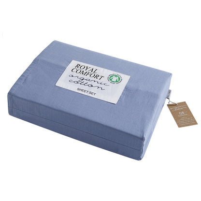 250TC Organic Cotton Sheet Set 4 Piece Luxury Hotel Style - Indigo