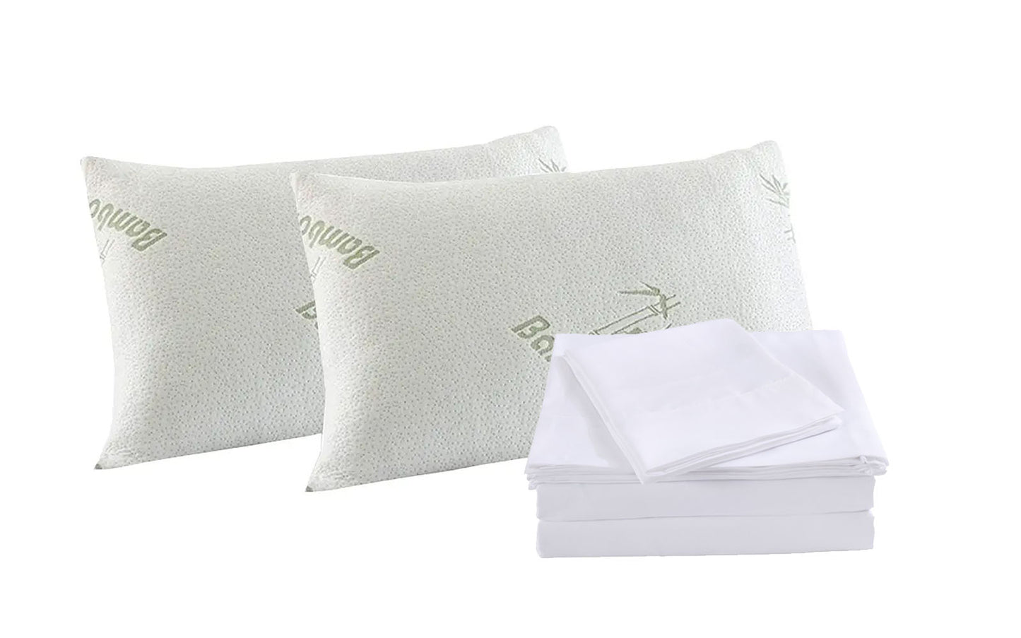 1000TC Bamboo Blend Sheet Set and Bamboo Pillows 2 Pack Ultra Soft - Queen - White