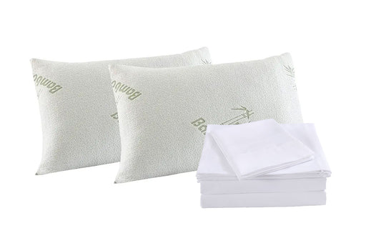 1000TC Bamboo Blend Sheet Set and Bamboo Pillows 2 Pack Ultra Soft - Queen - White