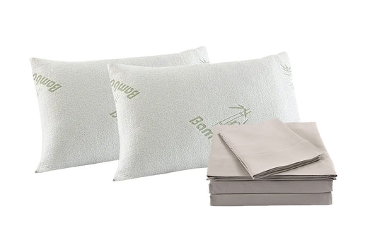 1000TC Bamboo Blend Sheet Set and Bamboo Pillows 2 Pack Ultra Soft - Queen - Warm Grey