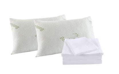 1000TC Bamboo Blend Sheet Set and Bamboo Pillows 2 Pack Ultra Soft - King - White