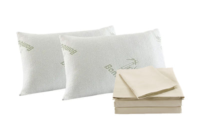 1000TC Bamboo Blend Sheet Set and Bamboo Pillows 2 Pack Ultra Soft - King - Ivory
