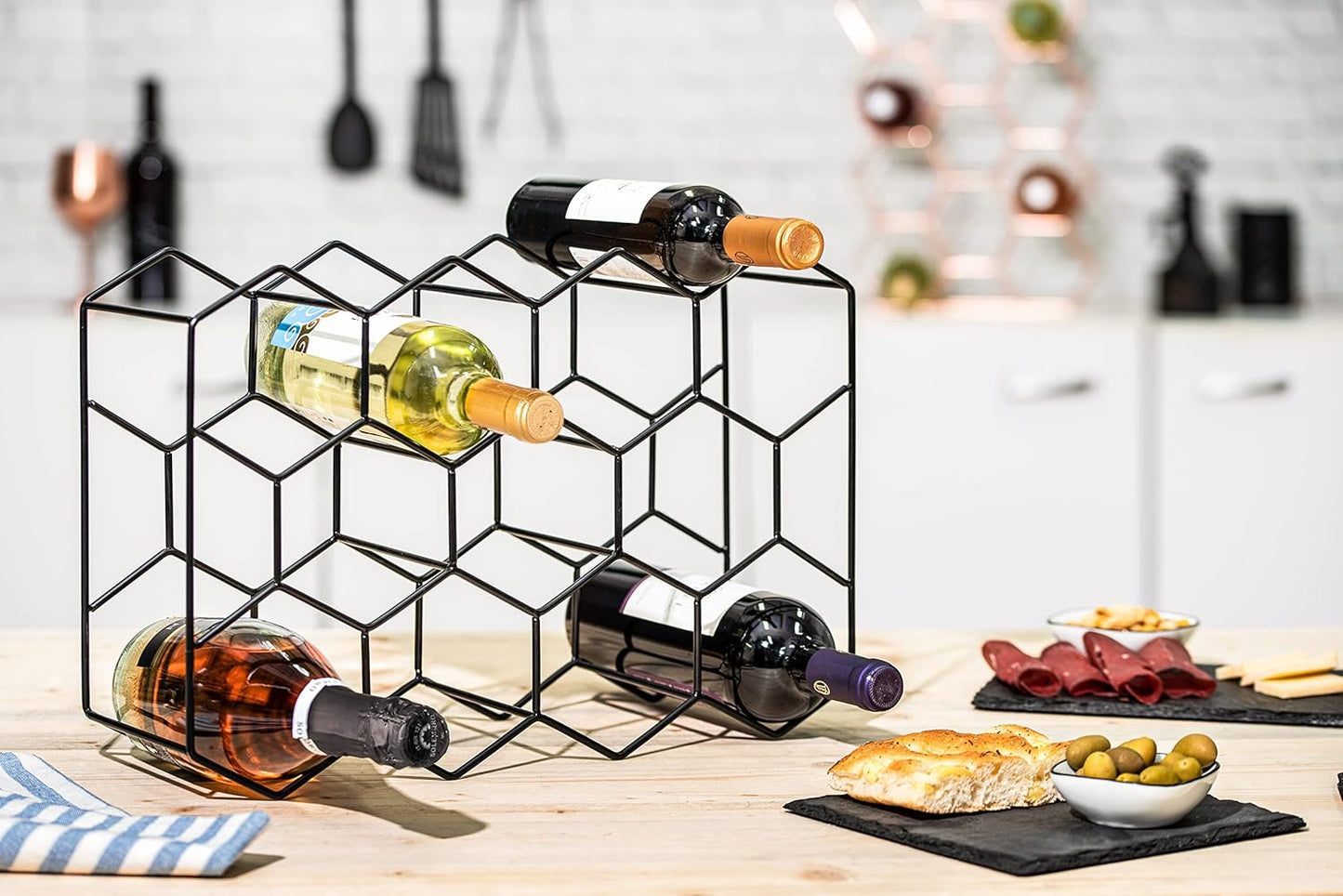 14 Bottle Freestanding Modern Metal Countertop Wine Rack