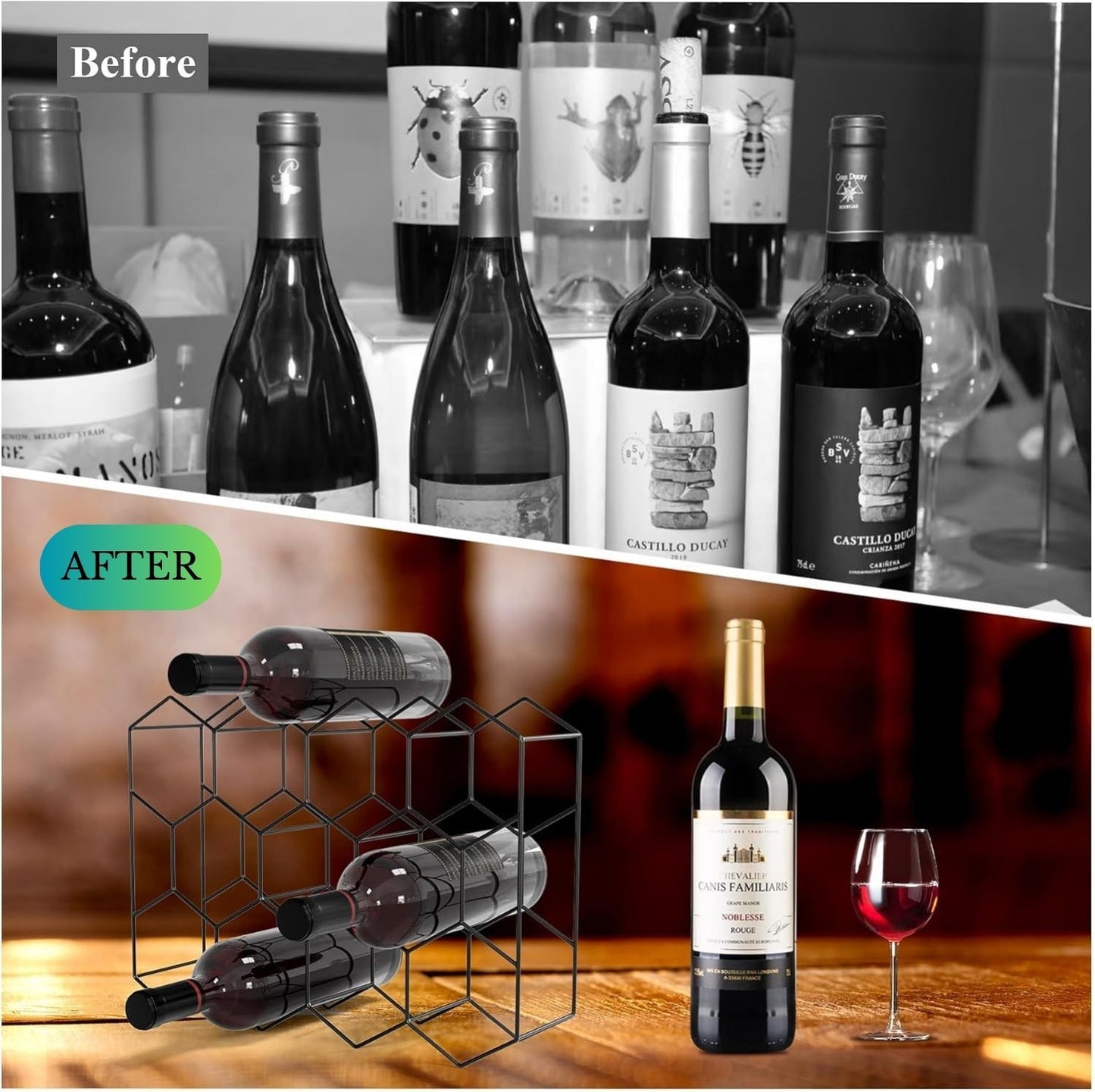 14 Bottle Freestanding Modern Metal Countertop Wine Rack