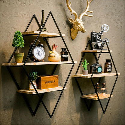 3-Tier Rustic Floating Wall Shelves Wood Display Books