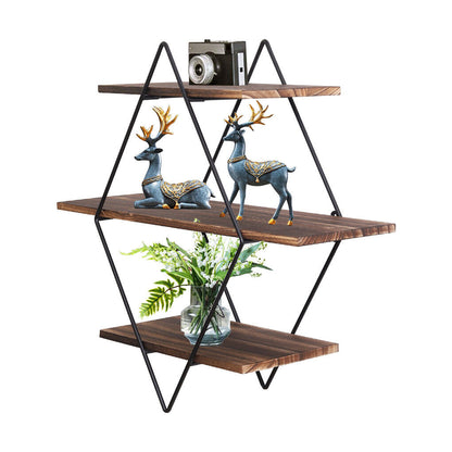 3-Tier Rustic Floating Wall Shelves Wood Display Books