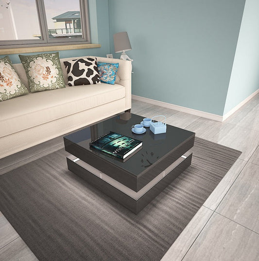 LED Lights Modern Large High Gloss Coffee Table - Black