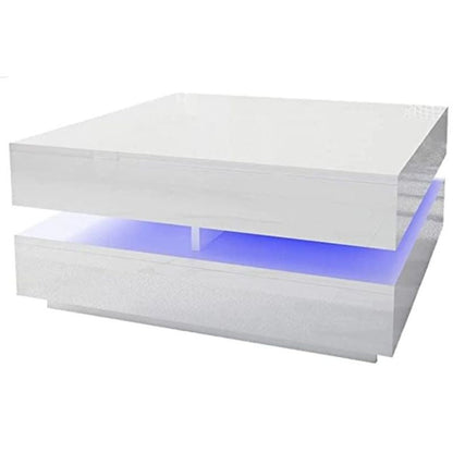 LED Lights Modern Large High Gloss Coffee Table - White