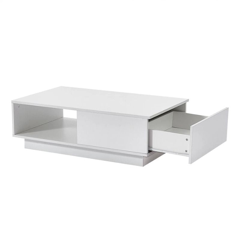 LED High Gloss Top White Coffee Table With Single Drawer