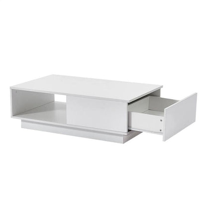 LED High Gloss Top White Coffee Table With Single Drawer