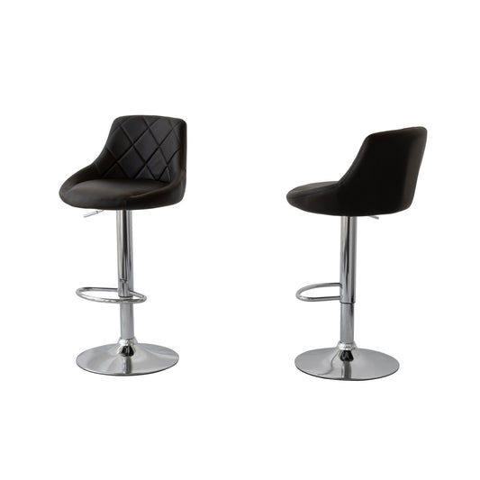 Set of 2 Diamond Style Padded Leather Barstools - Black