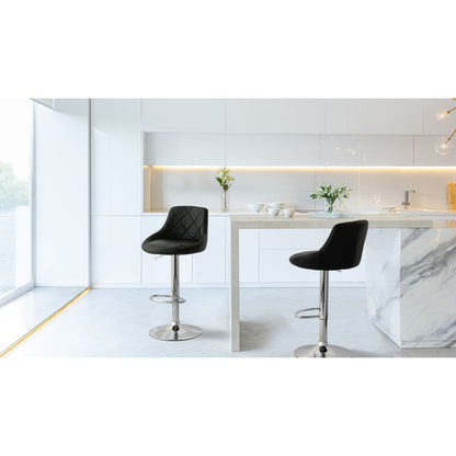 Set of 2 Diamond Style Padded Leather Barstools - Black