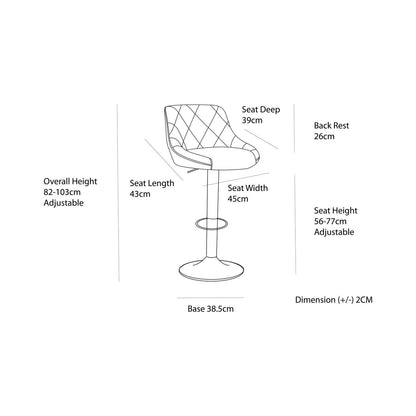 Set of 2 Diamond Style Padded Leather Barstools - Black