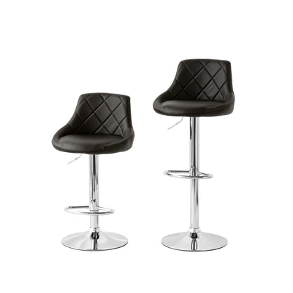 Set of 2 Diamond Style Padded Leather Barstools - Black