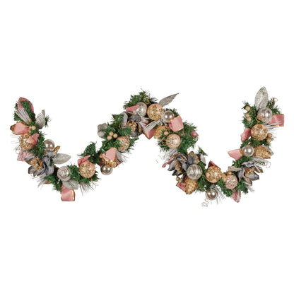 Christabelle 185cm Christmas Garland Lush Green Holiday Door Garland w/Jewelled Baubles, Flowers, Ribbon & Berries