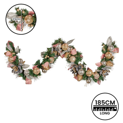 Christabelle 185cm Christmas Garland Lush Green Holiday Door Garland w/Jewelled Baubles, Flowers, Ribbon & Berries