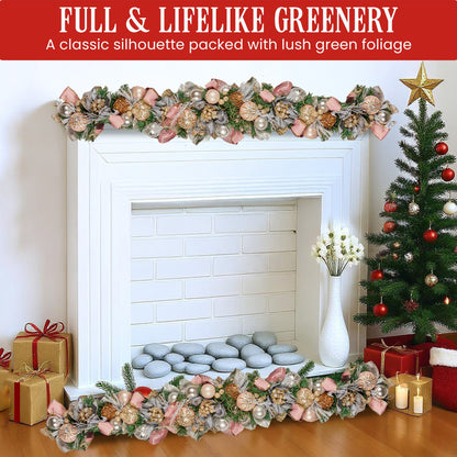 Christabelle 185cm Christmas Garland Lush Green Holiday Door Garland w/Jewelled Baubles, Flowers, Ribbon & Berries