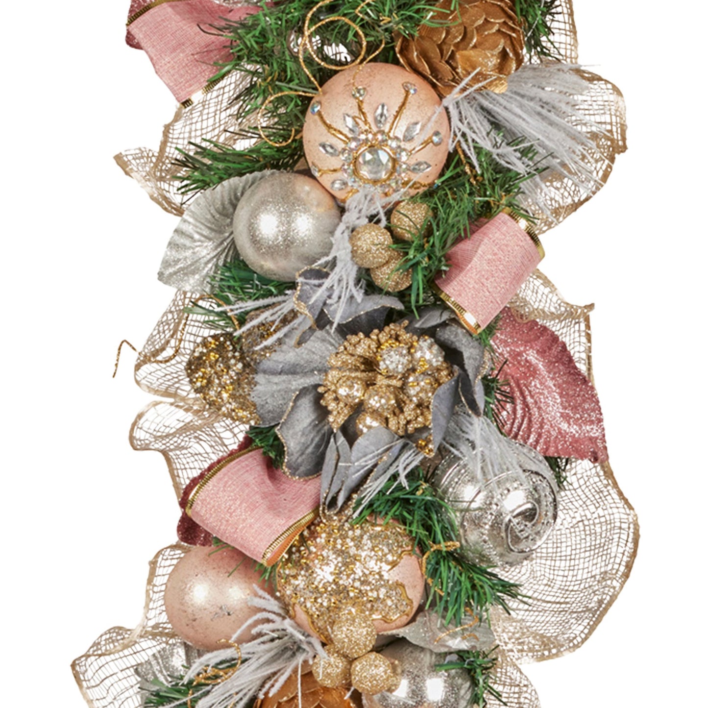 Christabelle 100cm Christmas Garland Lush Green Holiday Door Garland w/Jewelled Baubles & Berries Pre Decorated Festive
