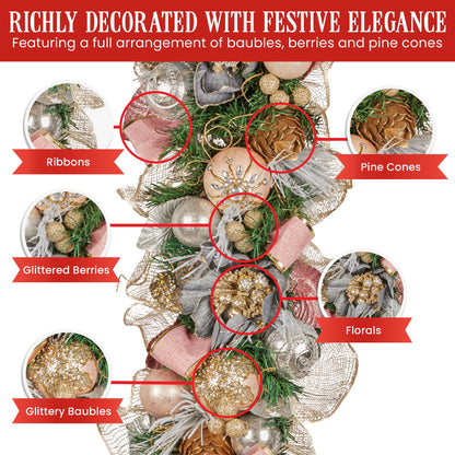 Christabelle 100cm Christmas Garland Lush Green Holiday Door Garland w/Jewelled Baubles & Berries Pre Decorated Festive