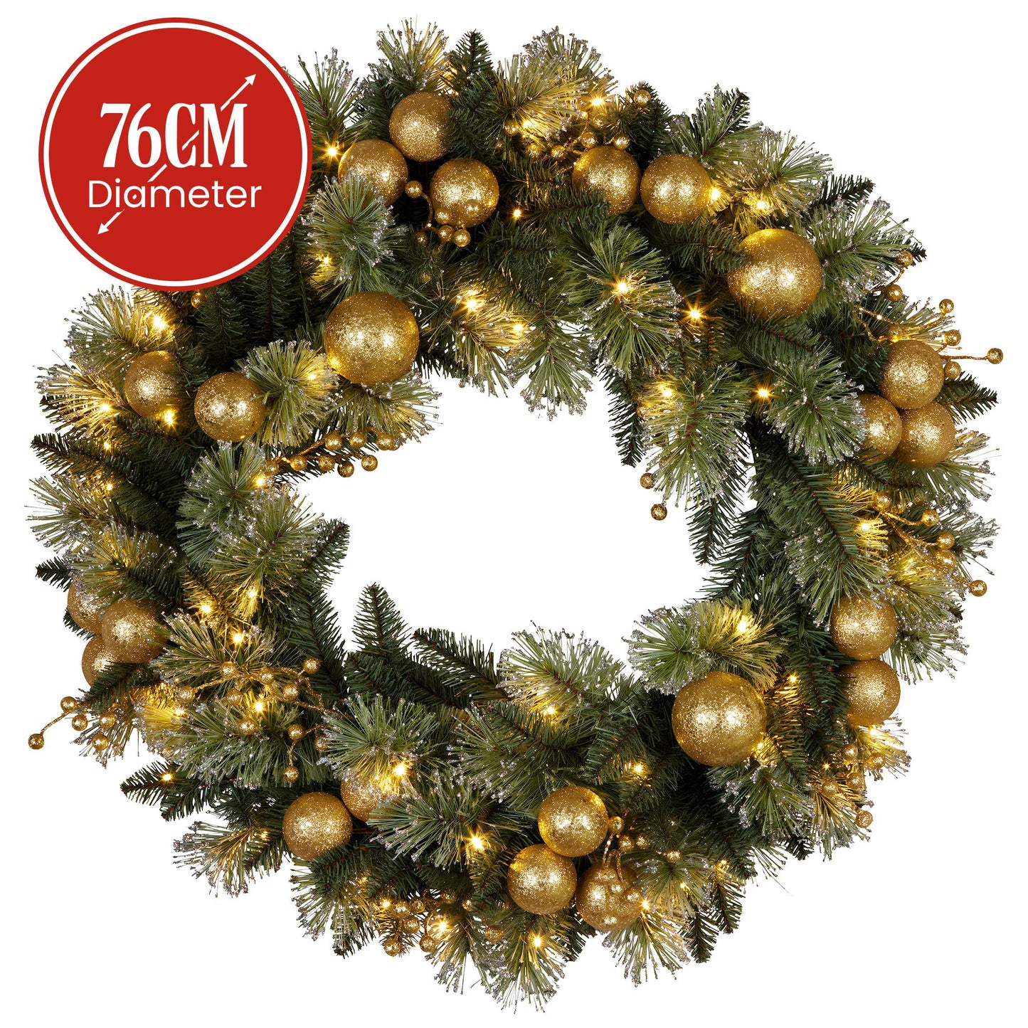 Christabelle 76cm Christmas Wreath Battery-operated Warm White Lights Xmas Decor