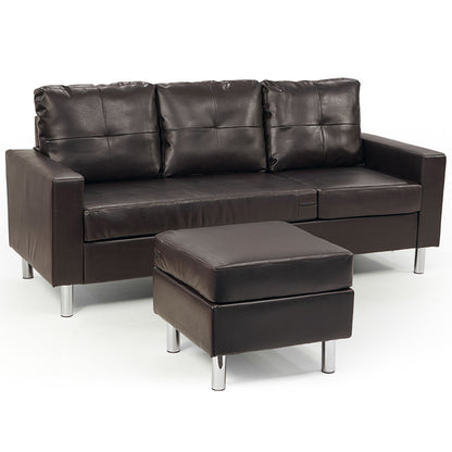 Sarantino Corner Sofa Lounge Chaise - Faux Leather Brown