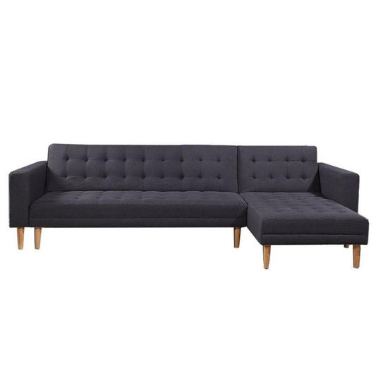 Sarantino Linen Fabric Corner Sofa Bed with Chaise - Dark Grey