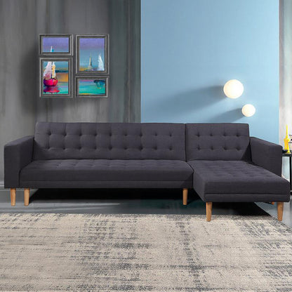 Sarantino Linen Fabric Corner Sofa Bed with Chaise - Dark Grey