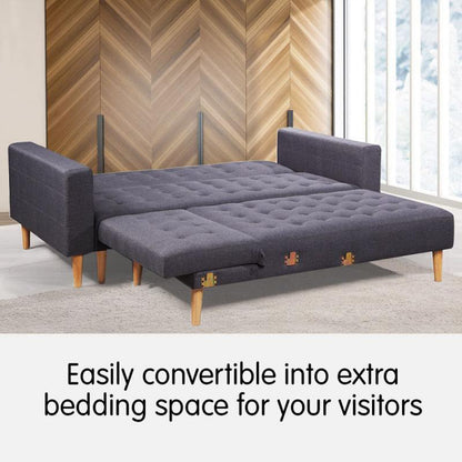 Sarantino Linen Fabric Corner Sofa Bed with Chaise - Dark Grey