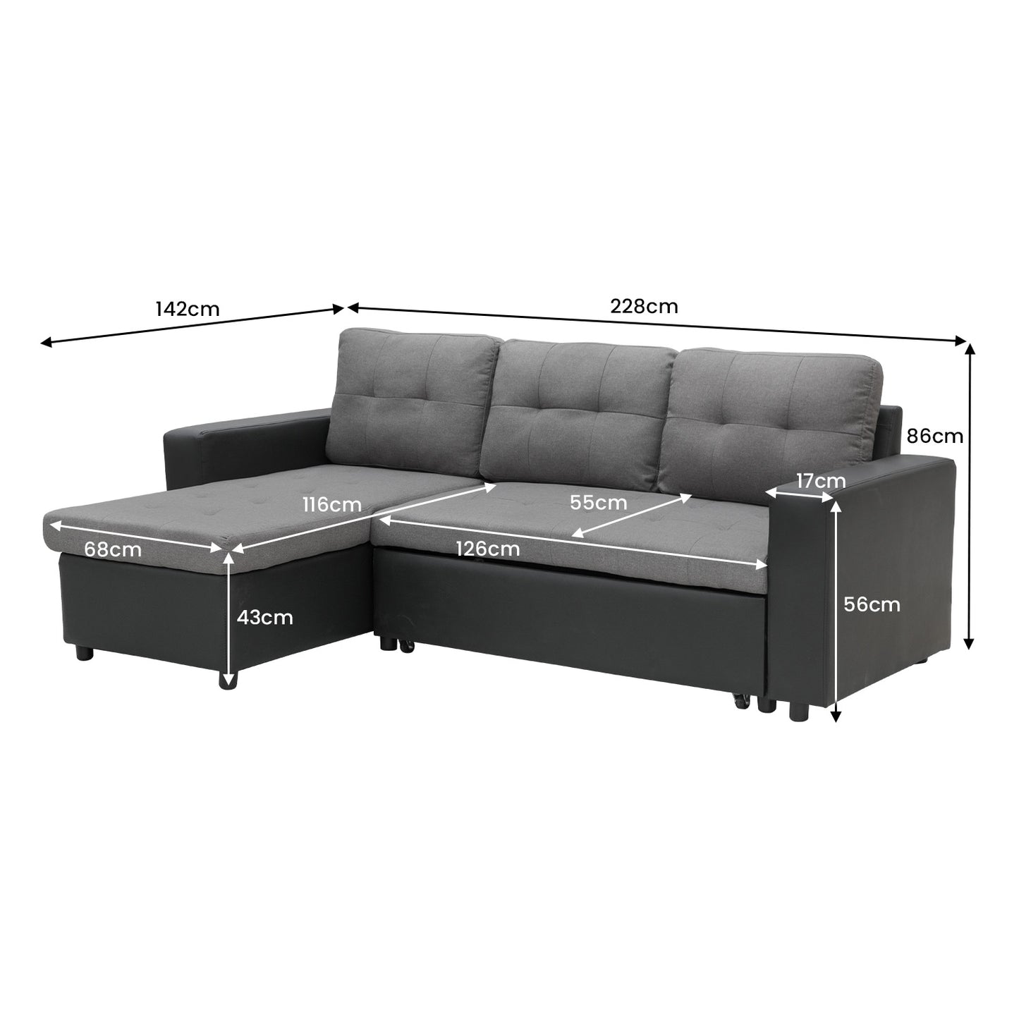Sarantino Corner Sofa L-shaped Modular - Grey