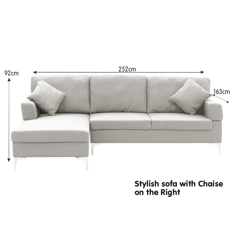 Sarantino Linen Corner L-shape W/right Chaise Sofa Couch - Light Grey
