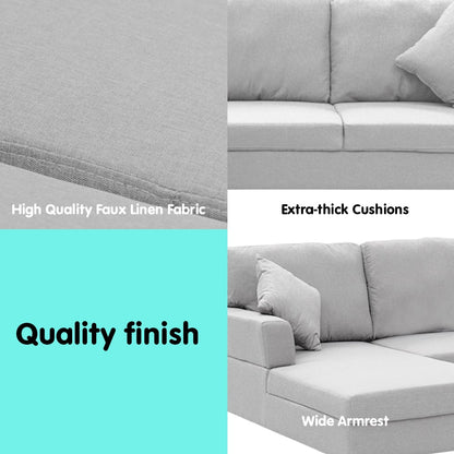 Sarantino Linen Corner L-shape W/right Chaise Sofa Couch - Light Grey