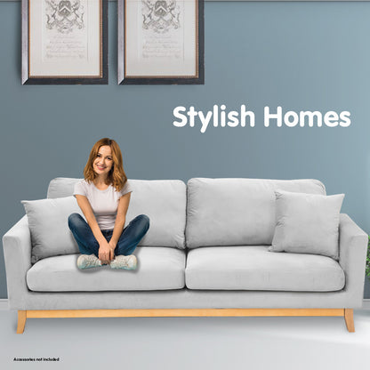 Sarantino 3 Seater Faux Velvet Sofa Bed Couch Furniture - Light Grey