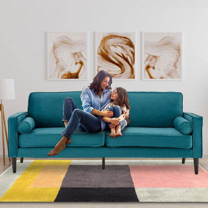 Sarantino Faux Velvet Sofa Bed Suite - Blue