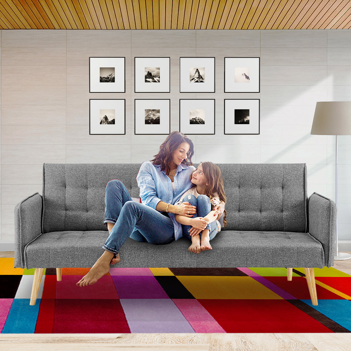 Sarantino 3 Seater Modular Linen Fabric Sofa Bed - Grey