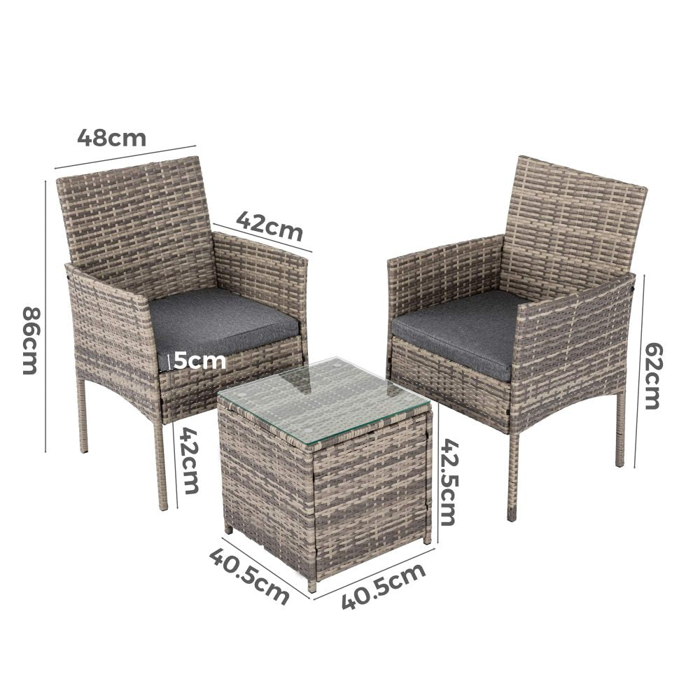 2 Seater Rattan Outdoor Furniture Chat Set - Mixed Grey