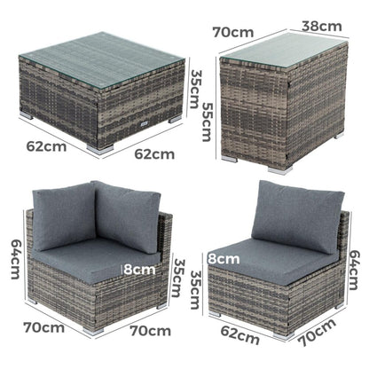 Outdoor Modular Lounge Sofa with Wicker End Table Set